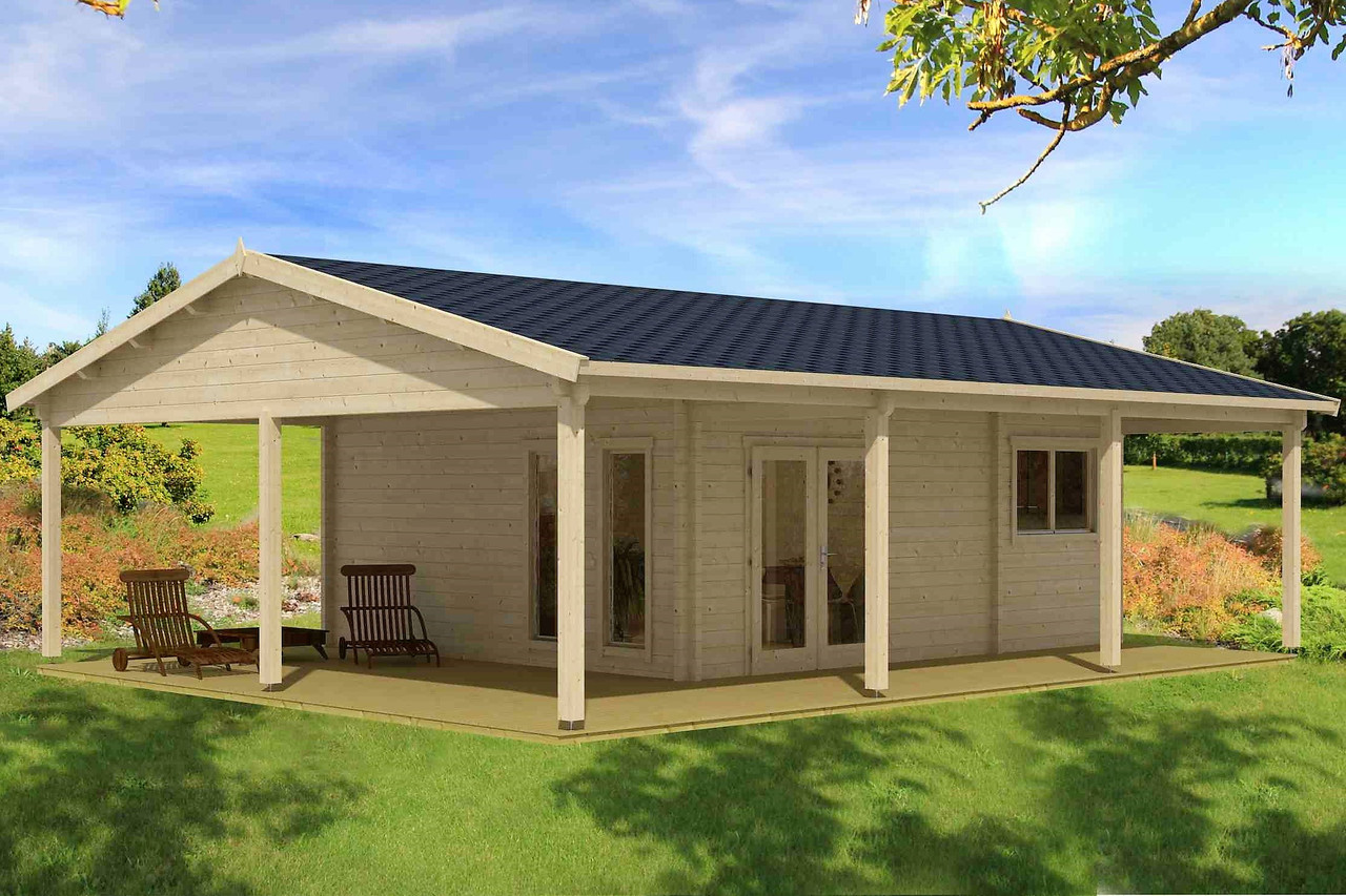 Будинок з термодеревини 71,44 м2. Кредитування будівництва дерев'яних будинків Thermo Wooden House 094