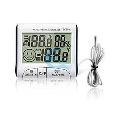 Портативний цифровий термометр з гігрометром і виносним датчиком, підставка на стіл, живлення від батарейки