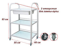 Візок косметологічна / маніпуляційна модель 041 на 3 полиці (скло) з пластиковим лотком
