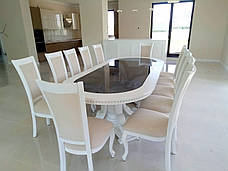 Великий обідній дерев'яний стіл зі скляною стільницею для кухні /вітальні в класичному стилі  Гранд РКБ-Меблі, колір на вибір, фото 3