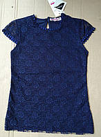 Школьная блузка синего цвета с коротким рукавом