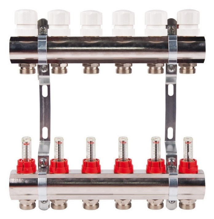 Колектор на 6 контурів із витратами для теплих підлог