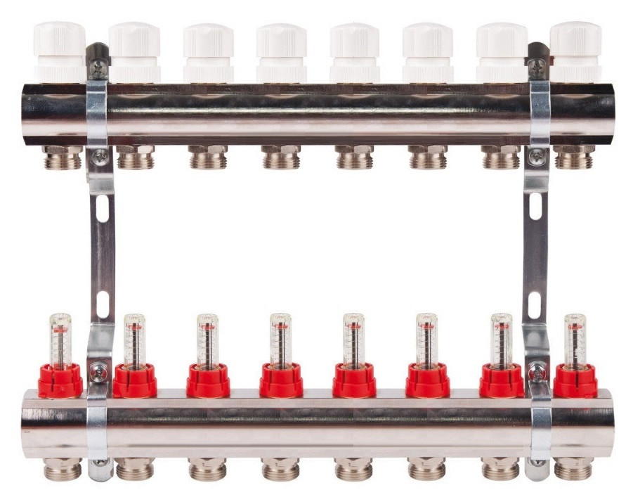 Колектор на 8 контурів із витратами для теплих підлог