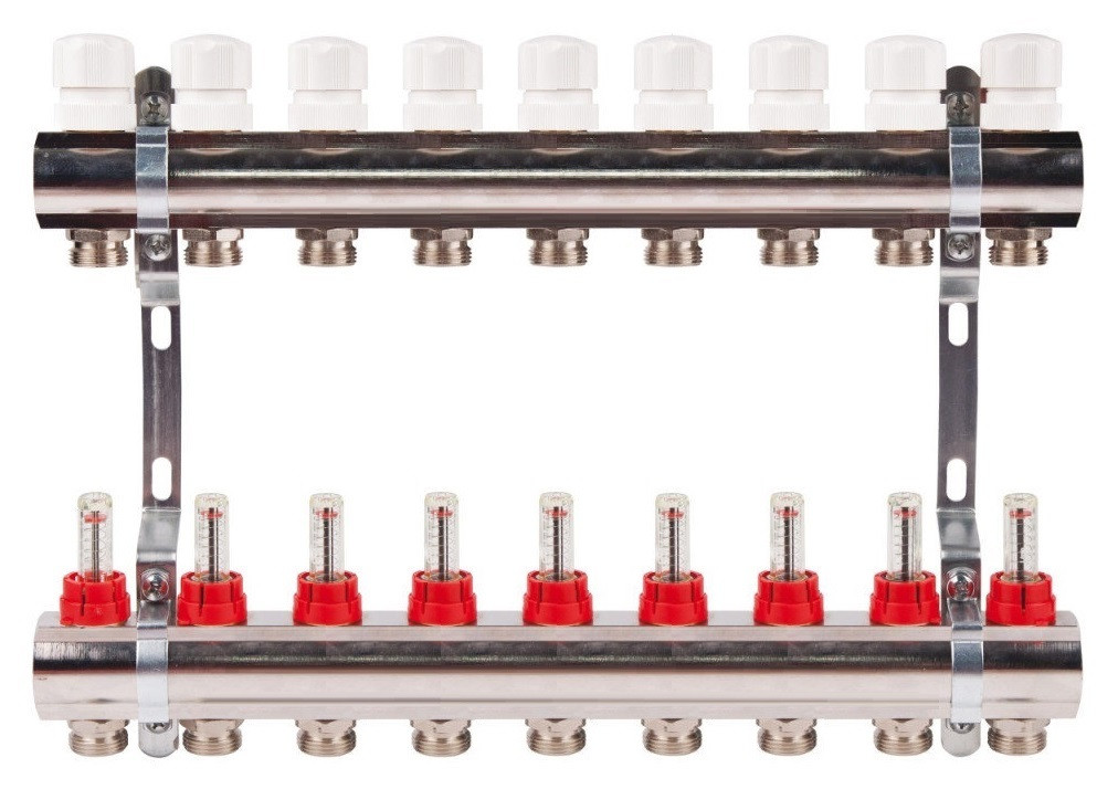 Колектор на 9 контурів із витратами для теплих підлог