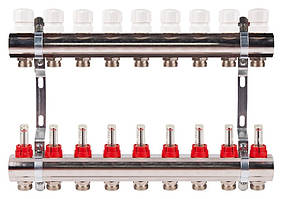 Колектор на 9 контурів із витратами для теплих підлог