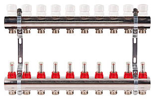 Колектор на 10 контурів із витратами для теплих підлог