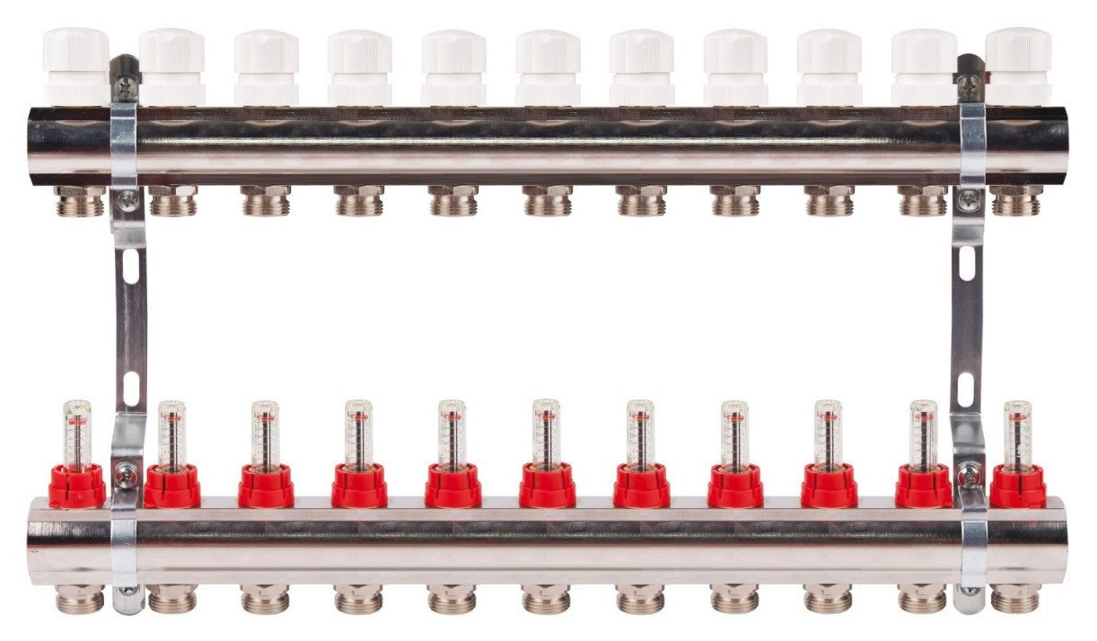 Колектор на 11 контурів із витратами для теплих підлог