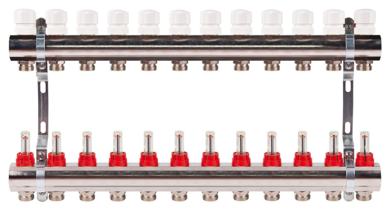 Колектор на 12 контурів із витратами для теплих підлог