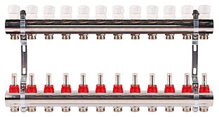 Колектор на 12 контурів із витратами для теплих підлог
