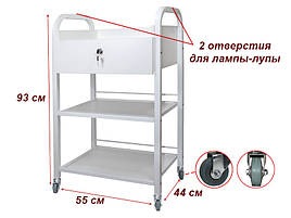 Візок косметологічний/маніпуляційний на 3 полиці з шухлядою мод. 008 (ДСП)