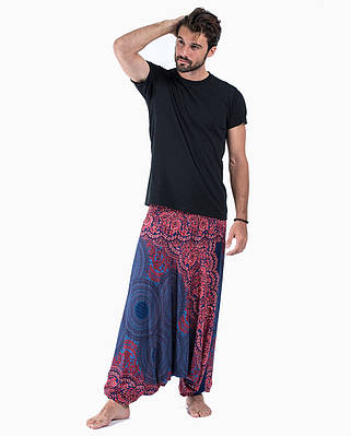 Чоловічі штани алладины з матнею шаровари сині стильні для йоги