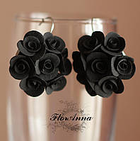 Черные серьги цветы из полимерной глины "Элегантный чёрный". Подарок женщине