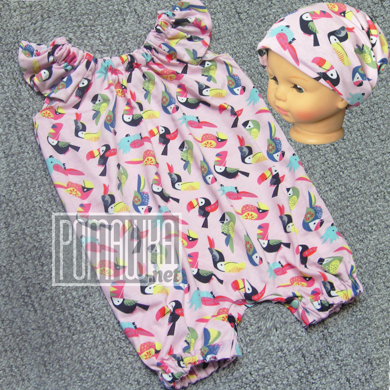 Комплект дитячий ромпер і косинка 62 (68) 2-5 міс пісочник для дівчинки з РІБАНА 4797 Малиновий, фото 1