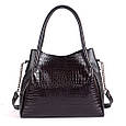 Шкіряна сумка модель 33 чорний флотар із кайманом, фото 7