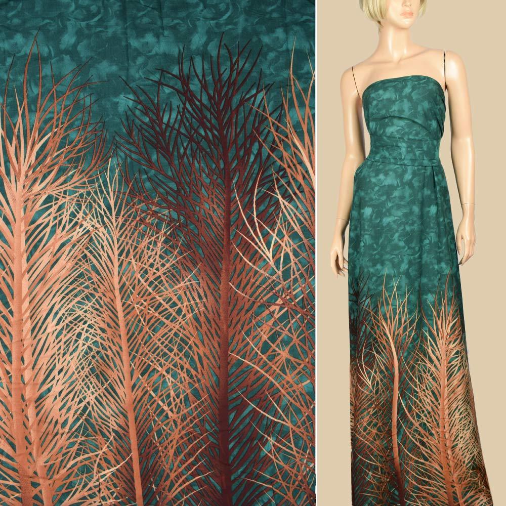 Штапель зелений темний, бежево-коричневі гілки, 1ст.купон, ш.145