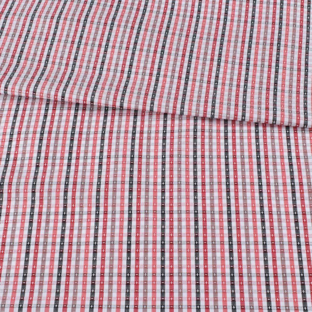 Котон жакардовий білий в чорну, червону клітку ш.155
