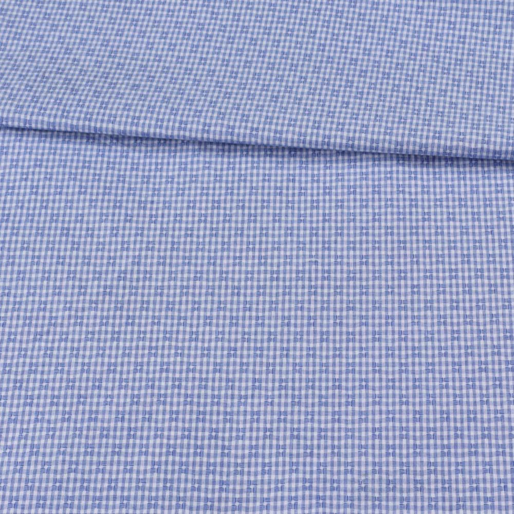 Котон жакардовий білий в блакитну дрібну клітку ш.150