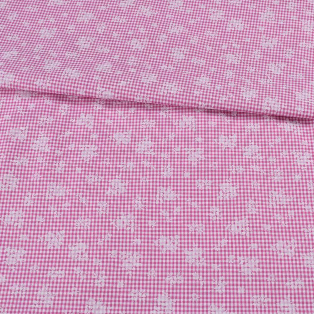 Котон двосторонній в біло-рожеву дрібну клітку і біла квітка ш.150