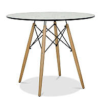 Стол Lui G-80 круглый стеклянный 80 см, дизайн Eames DSW Table, стиль лофт, модерн