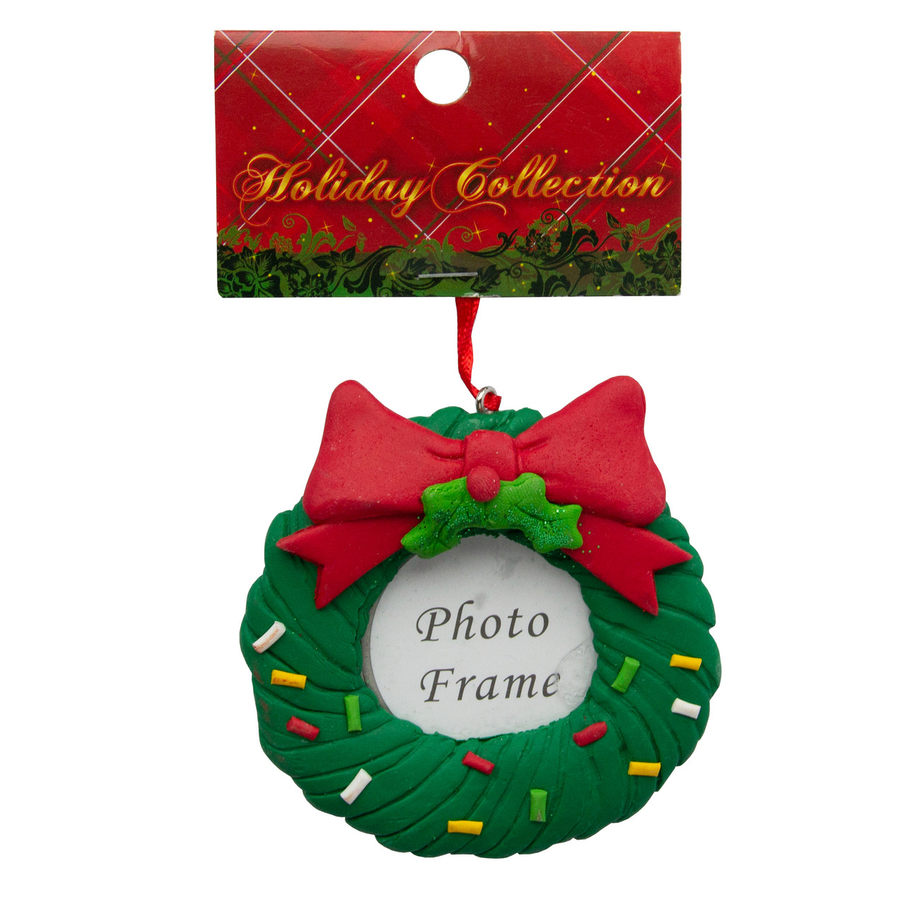 Новорічна ялинкова іграшка - фоторамка гумова Вінок, 9,5 см, зелений, полірезин (001545-6), фото 1