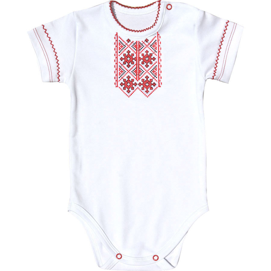 Боди вышиванка для новорожденных детей с коротким рукавом, этнический орнамент красный, Ладан - фото 1 - id-p1001300900