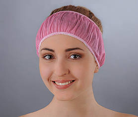 Пов'язка для волосся одноразова (спанбонд) Doily 10 шт./пач. Рожева