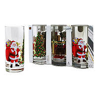 Набор новогодних стеклянных стаканов 6 шт 270 мл для сока, воды, молока Classico Santa Claus UniGlass
