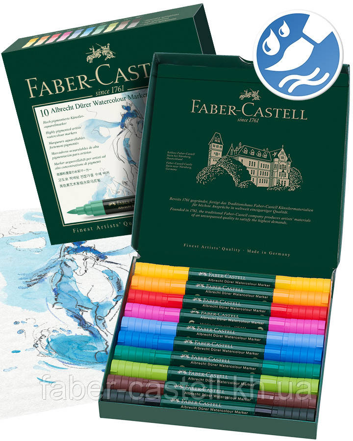 Акварельні двосторонні маркери Albrecht Dürer Faber-Castell, набір 10 кольорів, 160310, фото 1