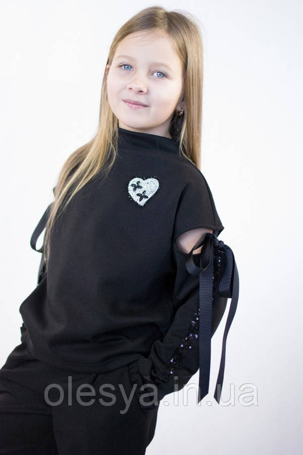 Джемпер із бантами на плечах, трикотаж із начосом Albero 6040 Розміри 128,, фото 1