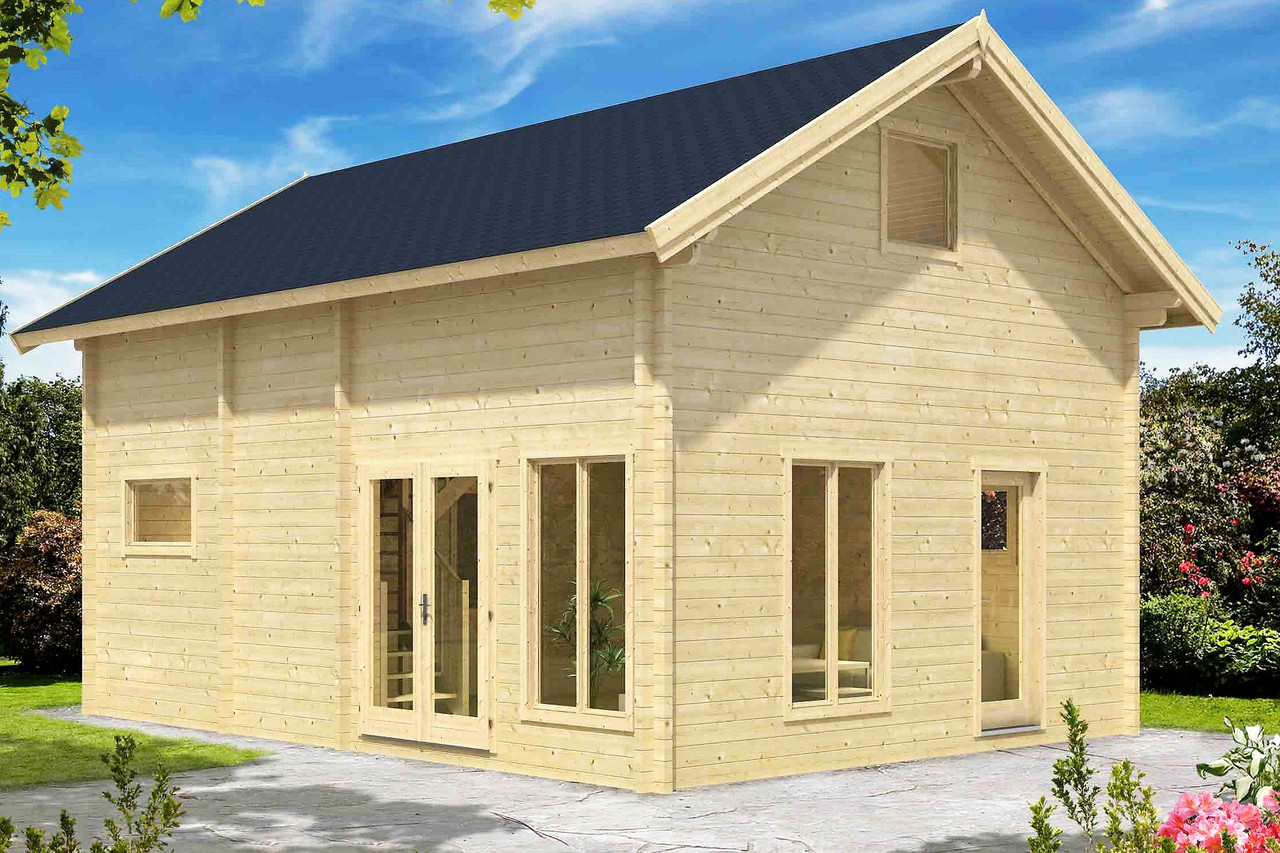 Дерев'яний будинок з термобруса 85 м2. Будівництво будинків з термобруса в Україні Thermo Wooden House 107