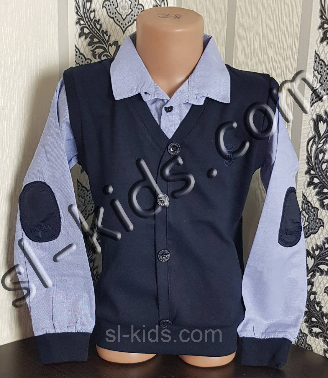Рубашка-обманка для мальчика 128-152 см (голубая-01) опт (пр. Турция) - фото 1 - id-p1001711384