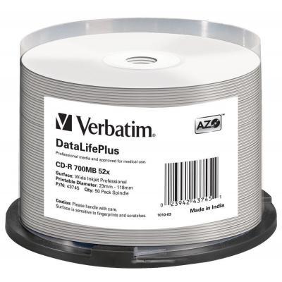 Диск CD Verbatim CD-R 700Mb 52x Cake box Printable (43745), фото 1