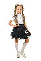 Школьная юбка-сетка с кружевом в синем цвете для девочки