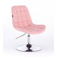 Перукарське крісло на пневматиці HR590N, хром база рожевий, кожзам