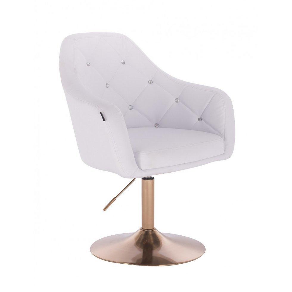 Перукарське крісло на пневматиці Hrove Form HR830 кожзам золоте основа, білий, фото 1