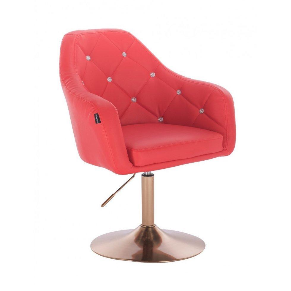 Перукарське крісло на пневматиці HR830 кожзам золоте підстава, червоний