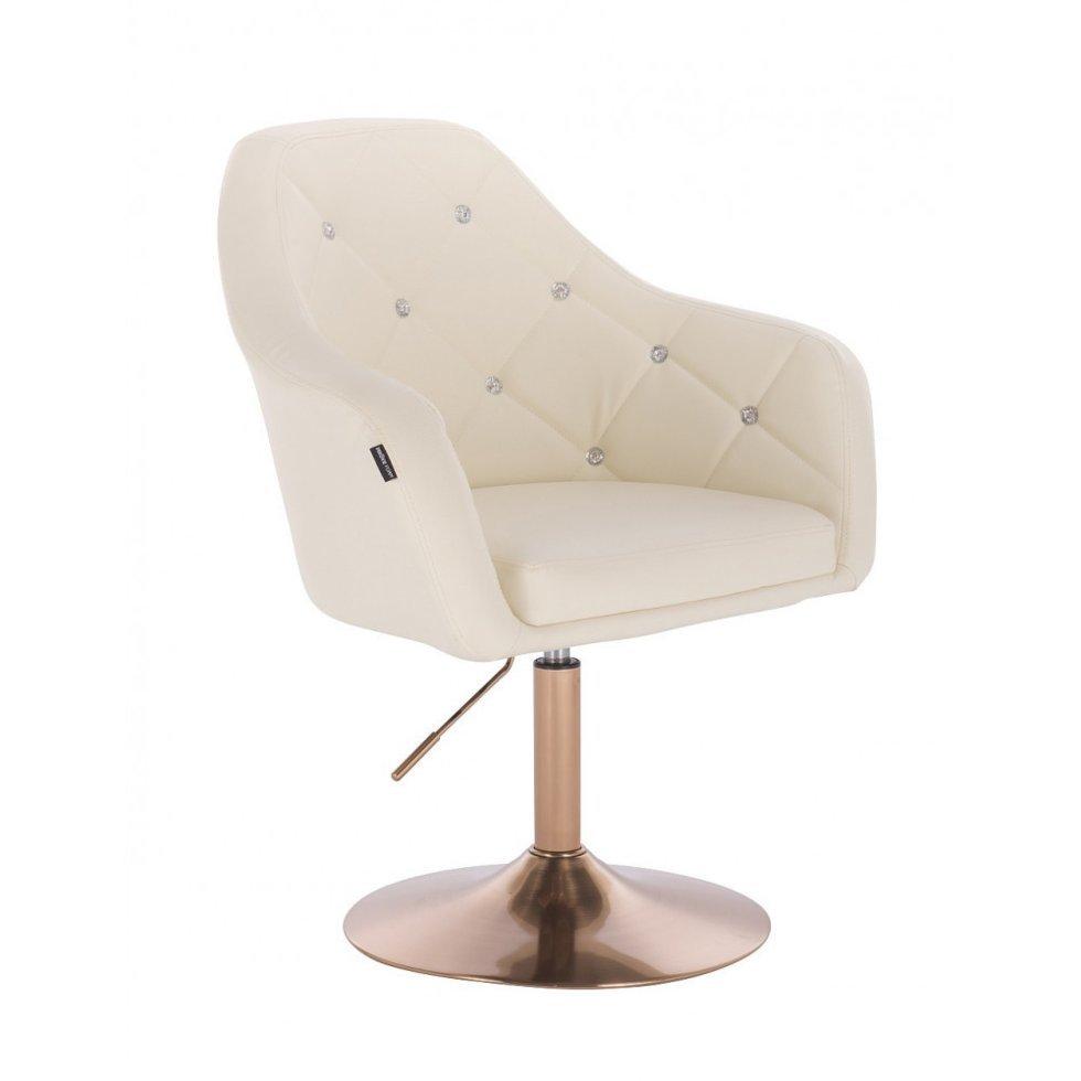 Перукарське крісло на пневматиці HR830 кожзам золоте підстава, кремовий, фото 1