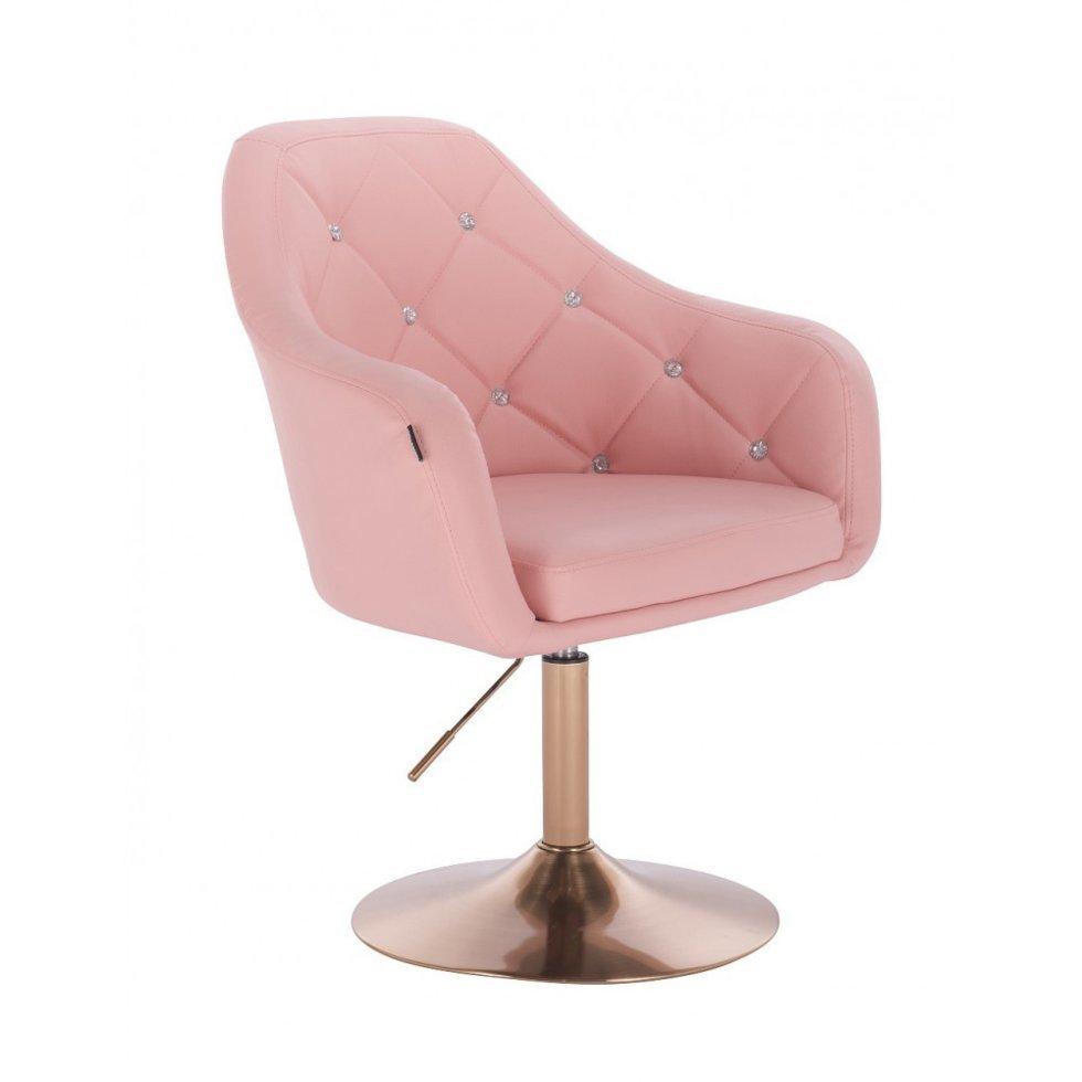 Перукарське крісло на пневматиці HR830 кожзам золоте підстава, рожевий, фото 1