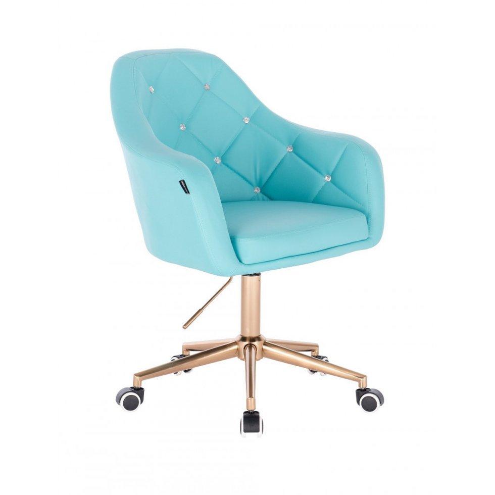 Перукарське крісло на пневматиці HR830K кожзам золоте підстава, бірюзовий, фото 1