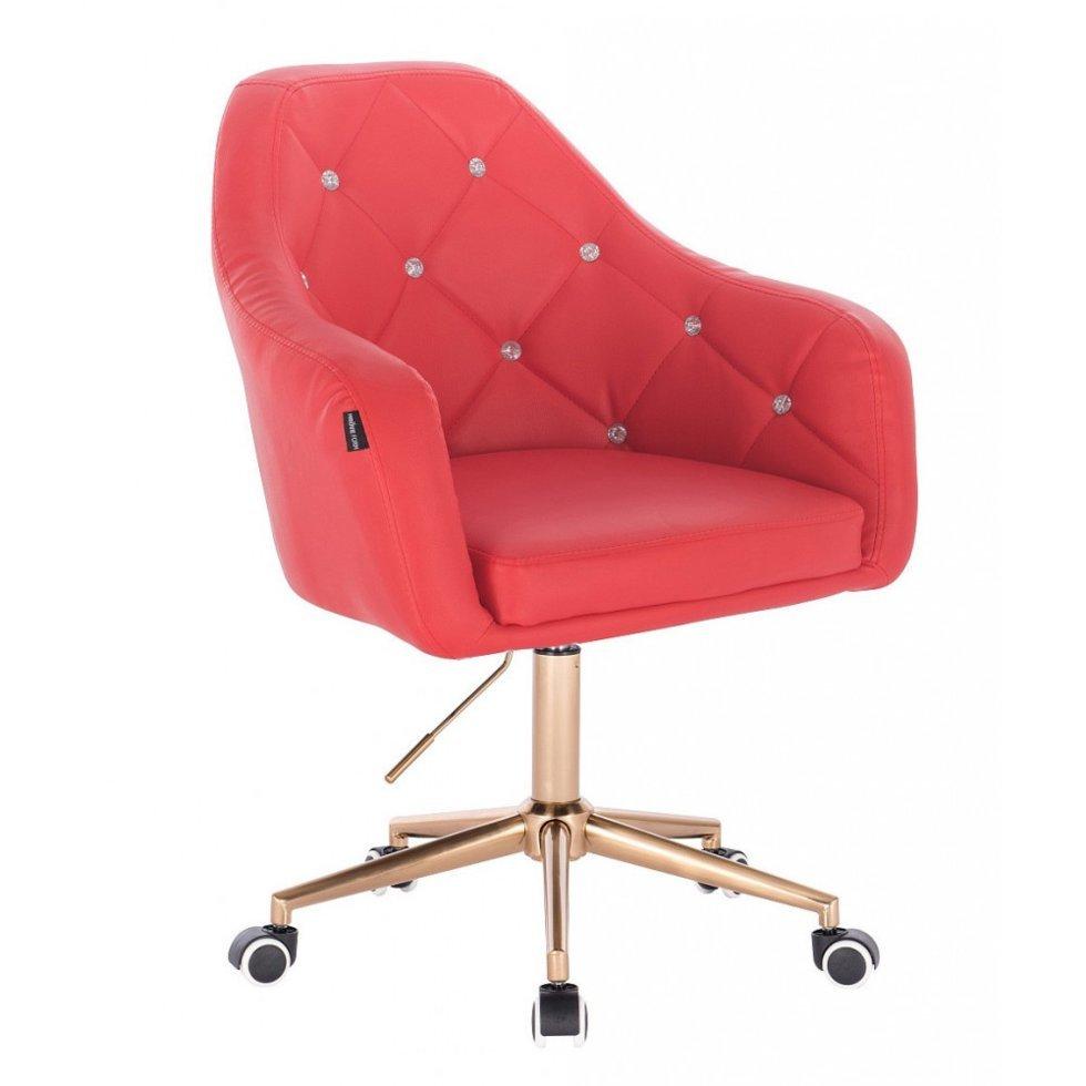 Перукарське крісло на пневматиці HR830K кожзам золоте підстава, червоний