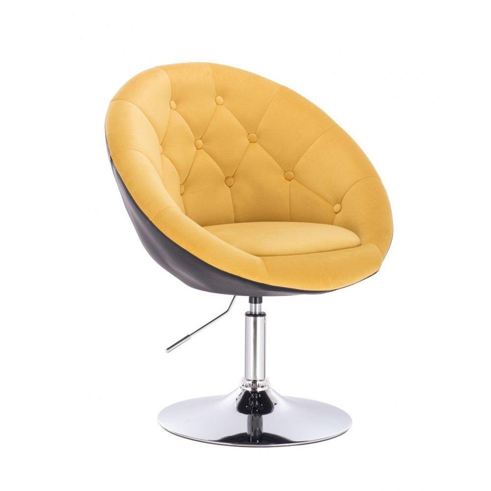 Перукарське крісло на пневматиці HR8516N велюр+кожзам жовтий