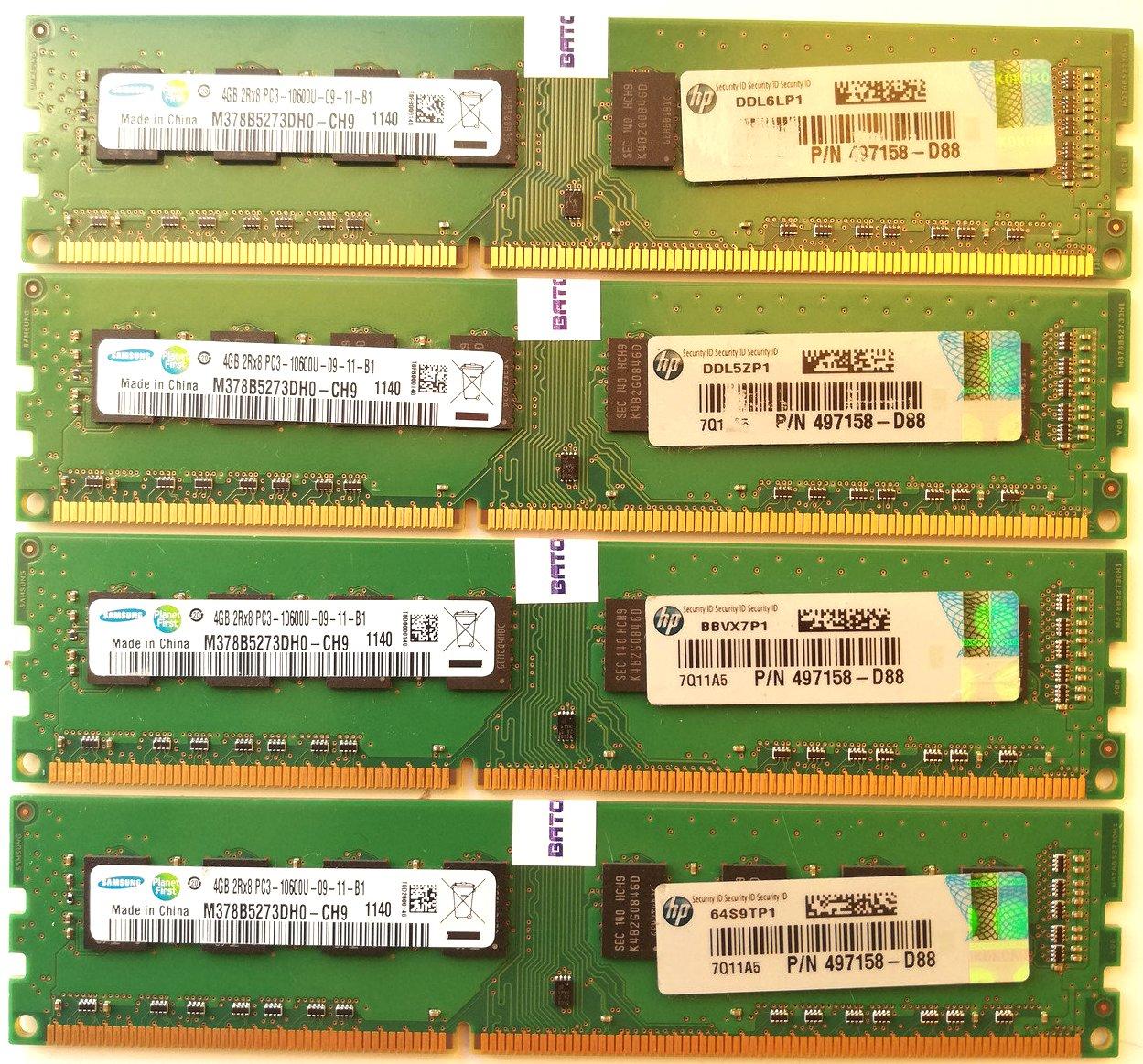 Комплект оперативної пам'яті Samsung DDR3 16 Gb (4*4Gb) 1333MHz PC3 10600U 2R8 CL9 (M378B5273DH0-CH9) Б/В