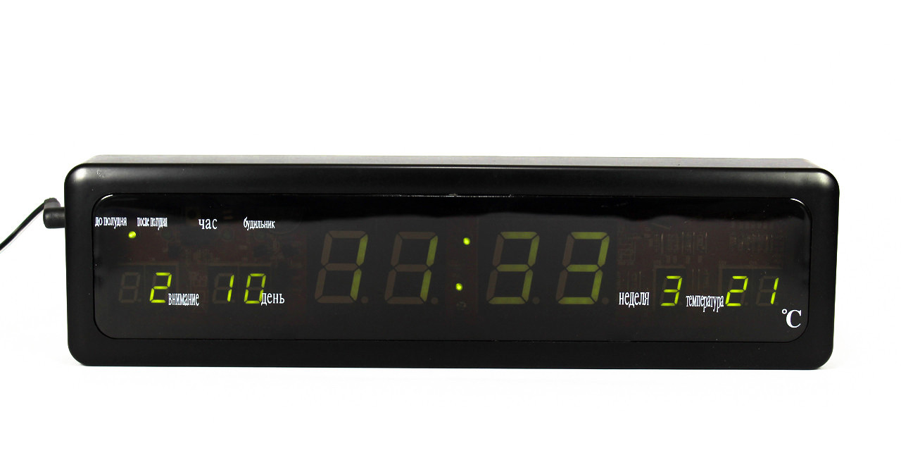 Настільні LED годинник CX-808 з зеленою підсвіткою, чорні, фото 1
