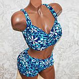 58 розмір. Класичний жіночий купальник, синій із блакитними квітами, роздільний, м'яка чашка, без кісточок, фото 8