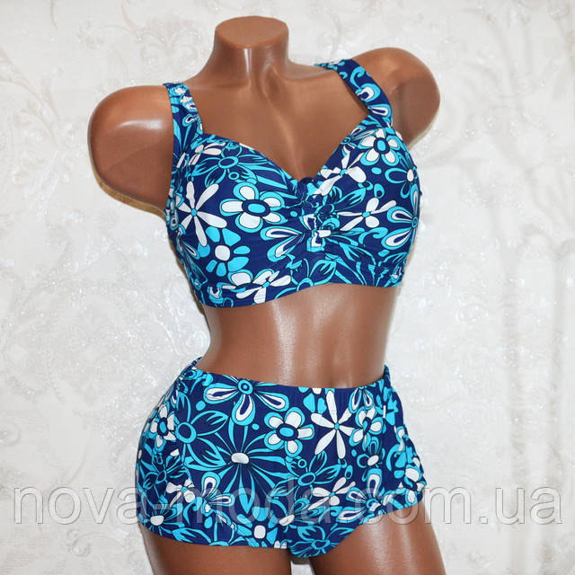 Женский купальник большого размера голубые цветы