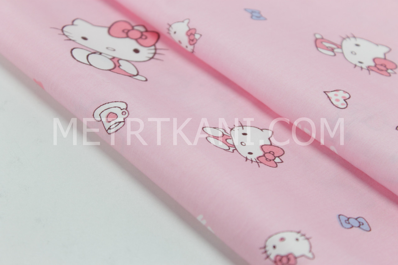 Сатин "Hello Kitty" на рожевому тлі No 160-55 з, фото 1