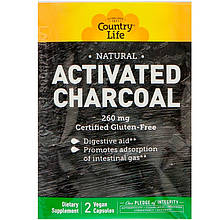 Активоване вугілля Country Life, Natural "Activated Charcoal" 260 мг (20 пакетиків по 2 капсули)