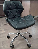 Стілець Invar Office чорний шкірозамінник, з хрестовиною на коліщатках із регулюванням висоти, фото 3