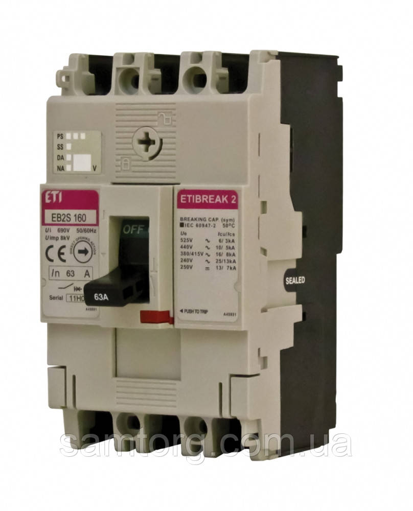 Автоматичний вимикач EB2S 160/3SF 20A 3P (25kA фікс.уст.), 4671828, ETI