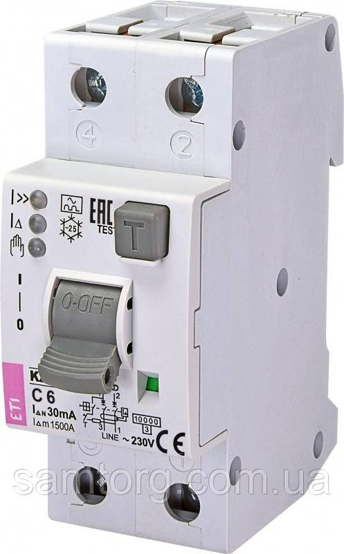 Диференційний автоматичний вимикач KZS-2M2p EDI C 6/0,03 тип A (10kA) (нижн. підключ.) 2172411 ETI